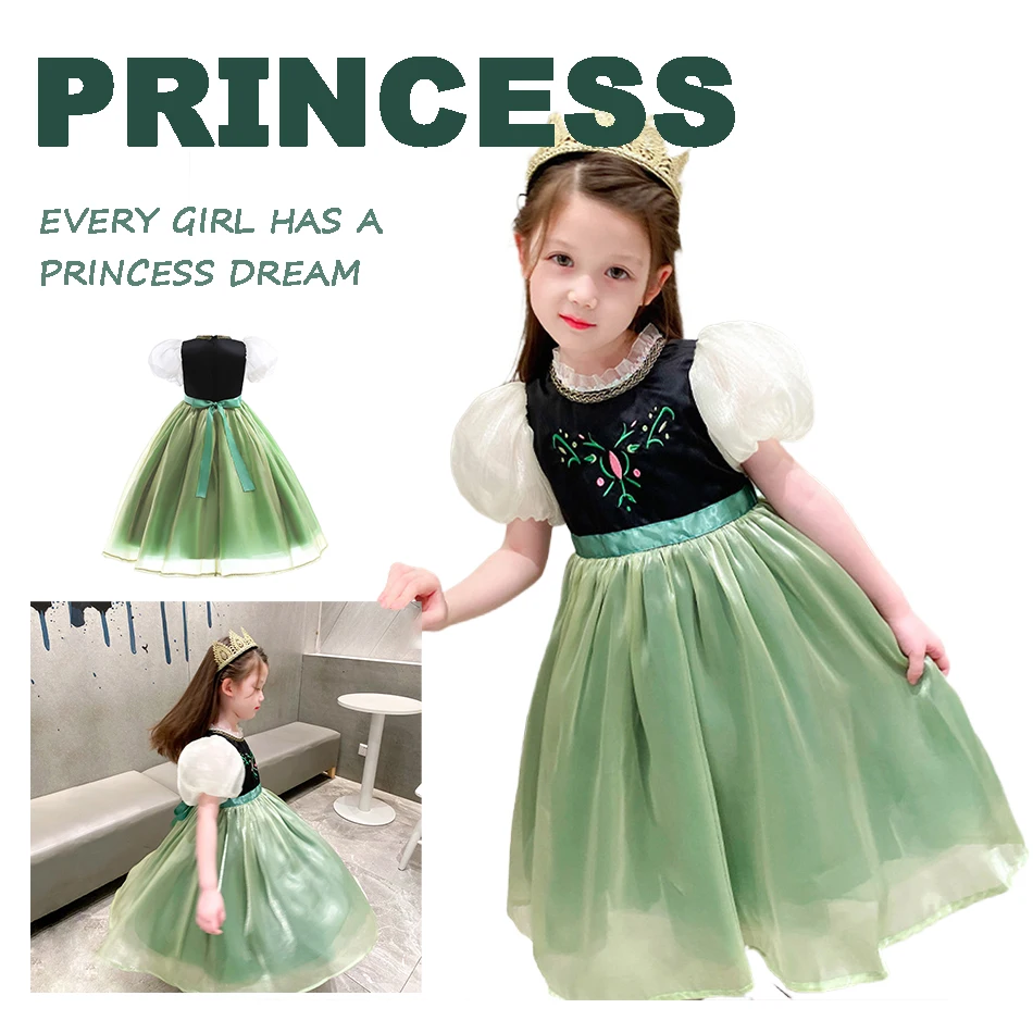 

Girls Anna Wizard Princess Tutu Dresses Kids Puff Sleeve Ball Gown Carnival Birthday Party Dress Christmas Wedding Costume
