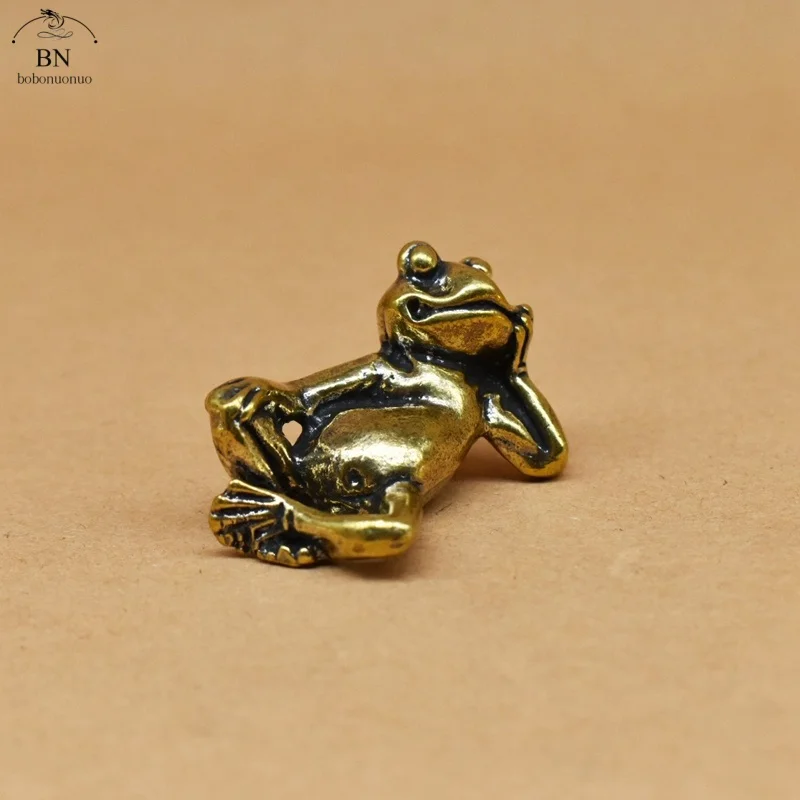 Sleeping Position Frog Brass Ornament Mini Frog Figurines Copper Animal Tea Pet Home Decorations Antique Crafts Gift