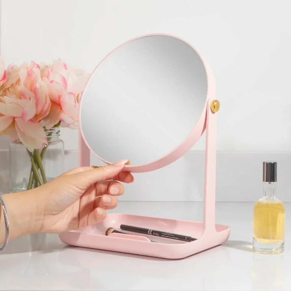5X 1X Dual Magnification Makeup Mirror with Accessory Tray Phone Holder 360 Degree Rotation Crystal Clear Reflection Vanity
