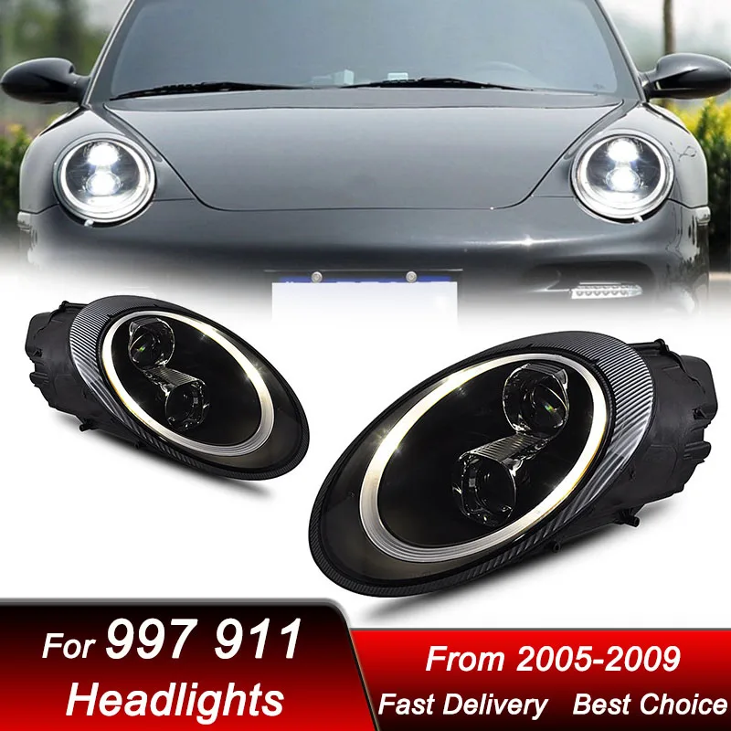 

Автомобильные светодиодные фары для Porsche 911 997 2005-2009 в новом стиле, полностью светодиодные автомобильные фары в сборе, комплект аксессуаров для линз проектора