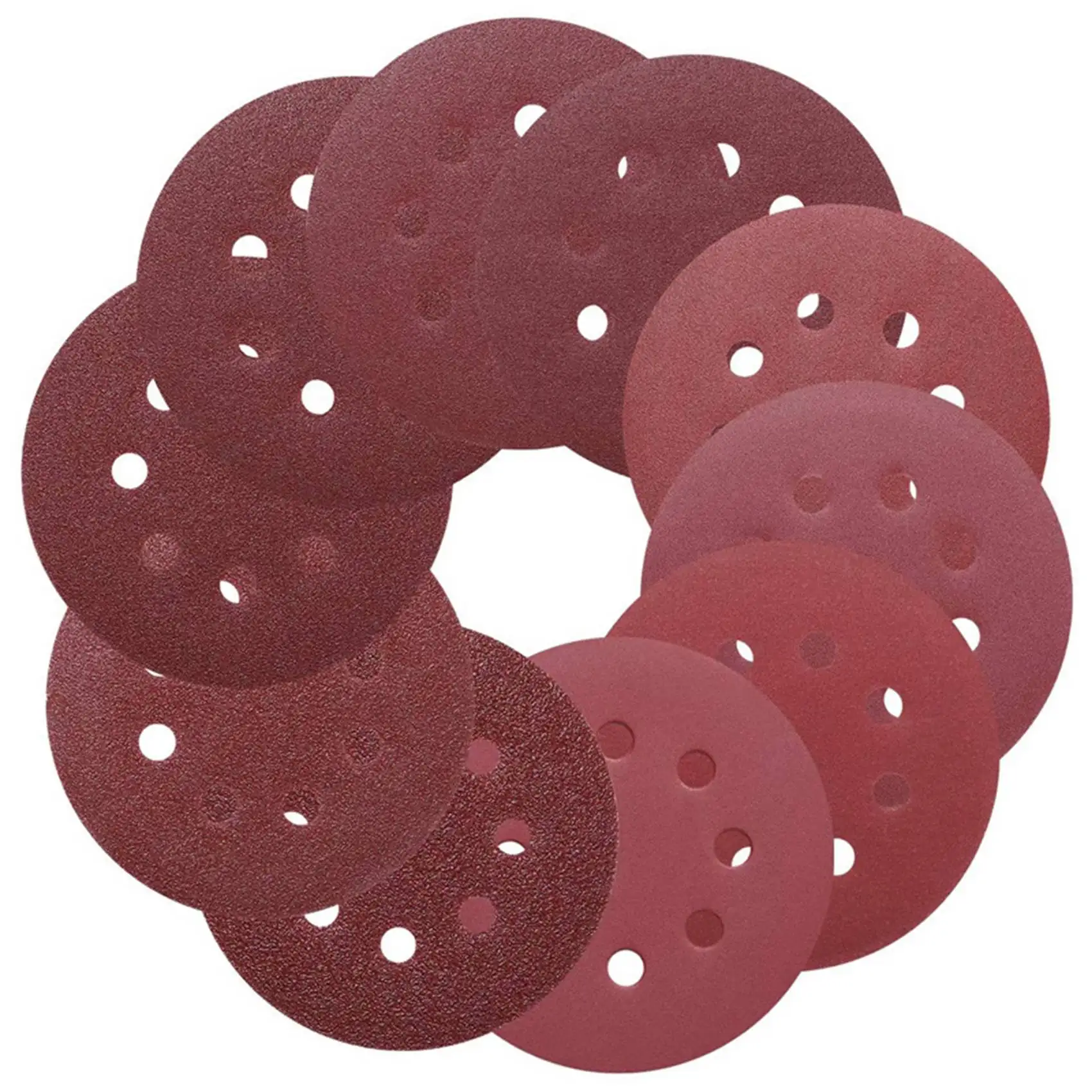 100PCS Disc Sandpaper 125MM Brushed Sheet 5 Inch 8 Hole Back Flock Dry Sanding Paper Sheet Self-Adhesive Flocking Disc