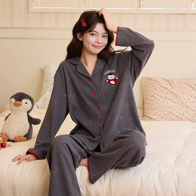 New Arrival Thermal Fleece Sleepwear for Women Autumn Warm Cardigan Nightwear Ladies Button Winter Pajamas Set pijama mujer