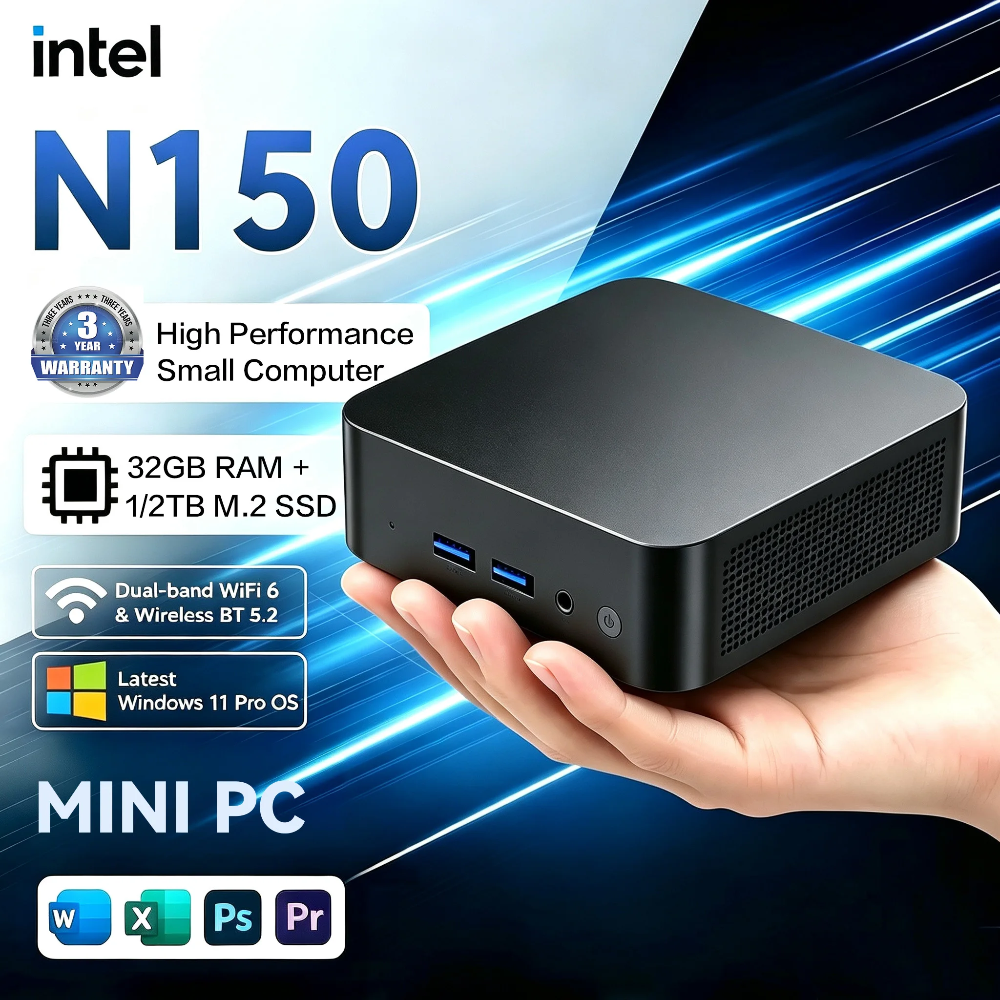 미니 PC, 윈도우 11, 인텔 코어 i9-10980HK, N150, 휴대용 PC, 16GB/32GB RAM, 1TB SSD, Wi-Fi 6, 블루투스 5.2, 미니 게이밍/사무용/학습용 PC