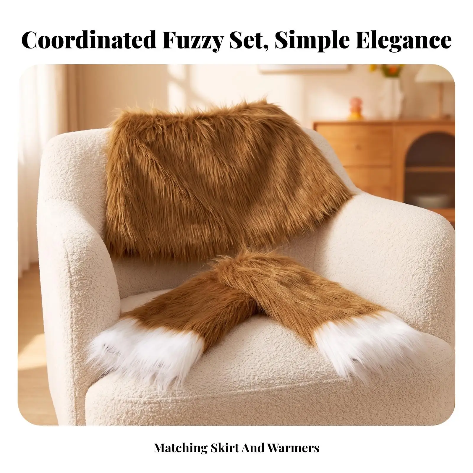 Plush Faux Fox Fur Cosplay Leg Cover with Skirt for Themed Event Stage Show Women Girls Costume Accessory Kit