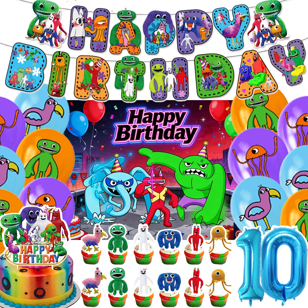 Cartoon Gartened BanBan Geburtstagsparty Dekorations-Set Banner Zubehör Ballon-Set Tortendekoration Hintergrund Cartoon-Kulisse Kindergeschenk