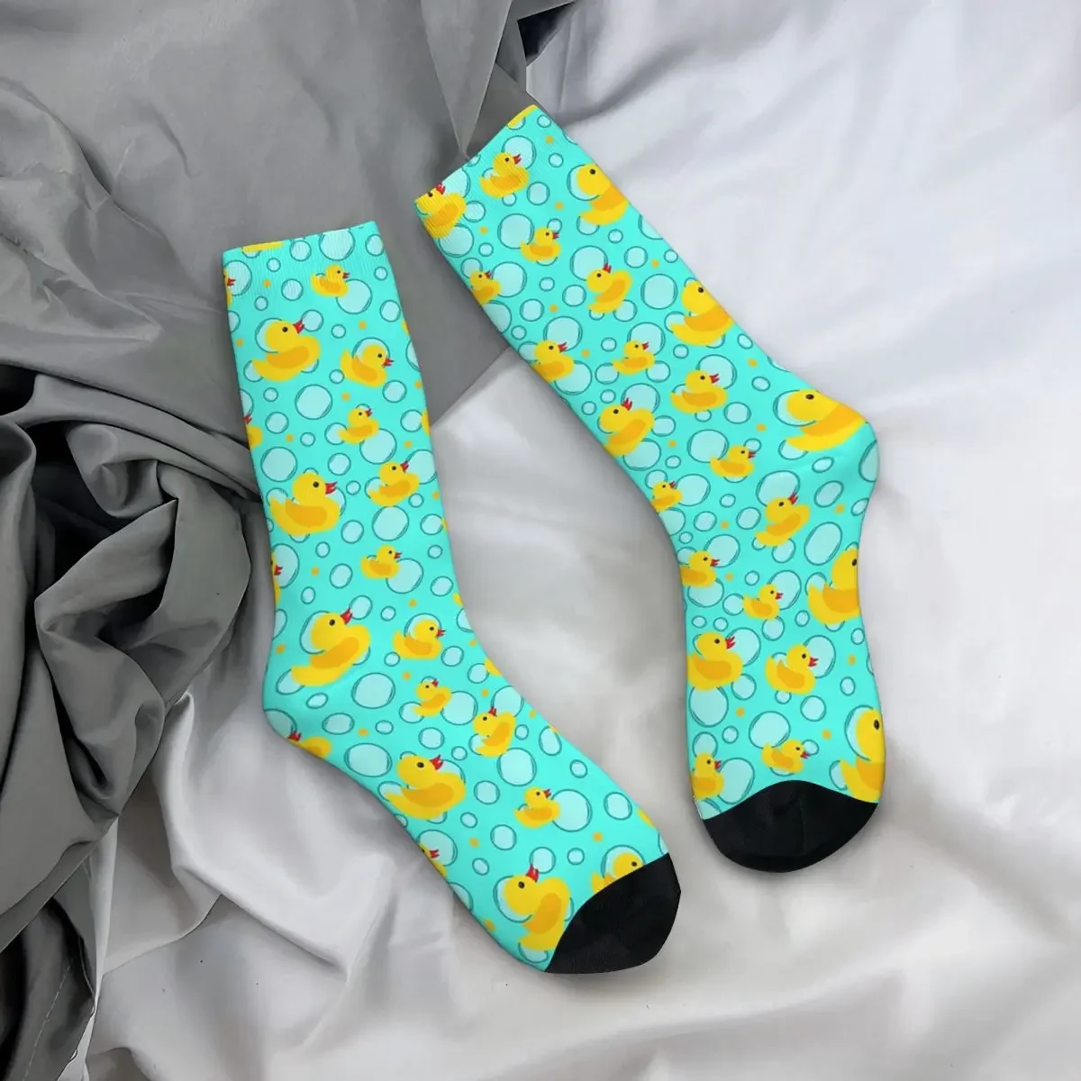 Chaussettes jaunes en caoutchouc à motif de lumière pour le bain, bas absorbant la sueur Harajuku, chaussettes longues toutes saisons, accessoires de douche de bébé mignons