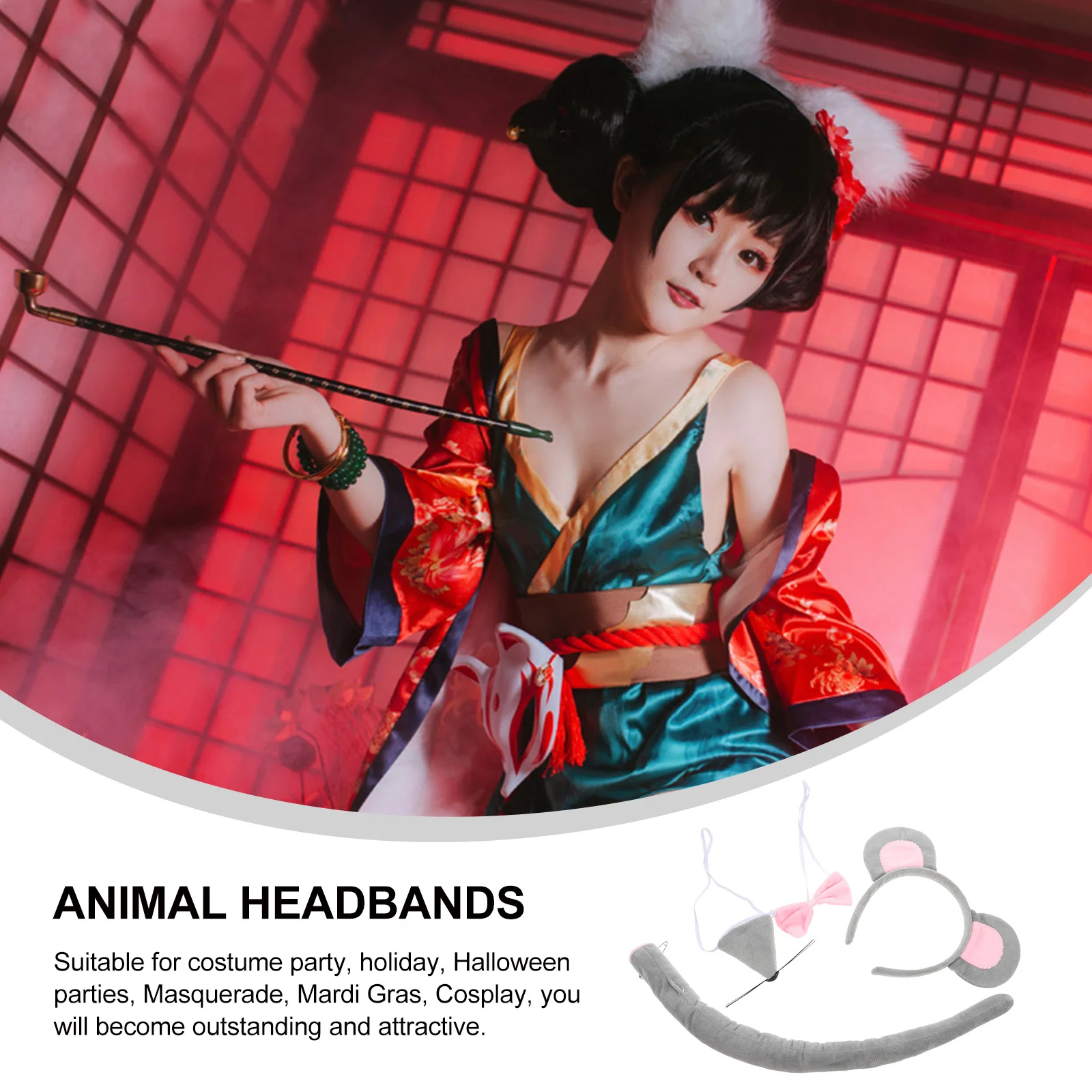 Muiskostuum Set Oren Hoofdband Neus Staart en Vlinderdas Dierenkostuum Kit Feestaccessoires voor Kid Halloween Kerst Cosplay