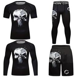 Skull MMA Jiu Jitsu T-shirt +Pants set Men Bjj Rashguard Brazilian Grappling MMA Shorts Gym Gi Boxing Clothes Muay Thai Jerseys