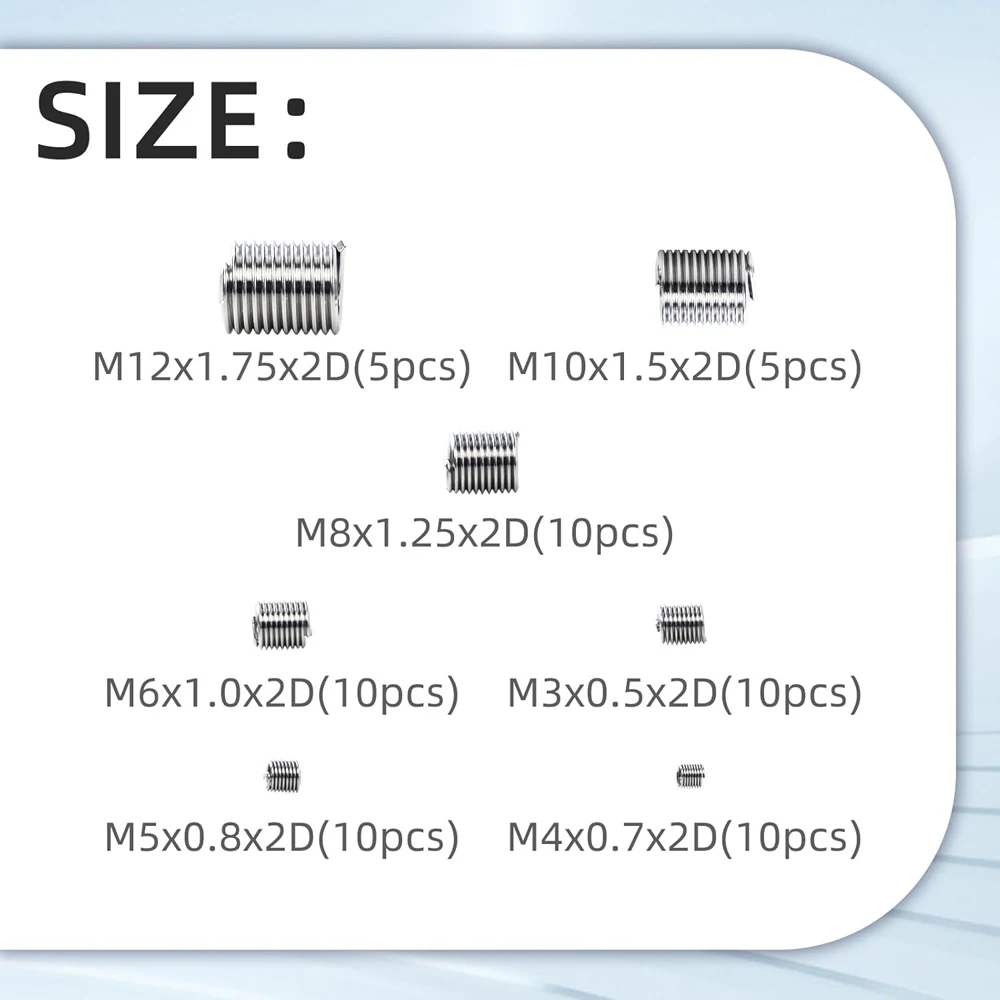 60Pcs Wire Thread Insert Thread Repair Kit Fastening M3-M12 Stainless Steel Spiral Wire Screw for Helical Repair Easy Install