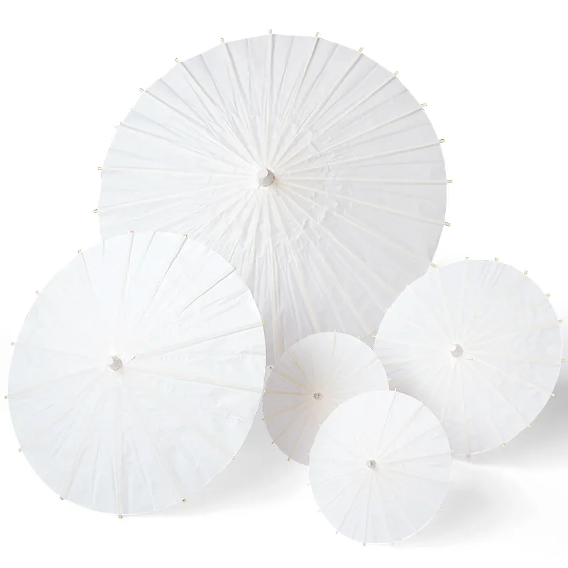 30pcs/lot Chinese Craft Paper Umbrella for Wedding Photograph Accessory Party Decor White Paper Long-handle Parasol 60cm 84cm