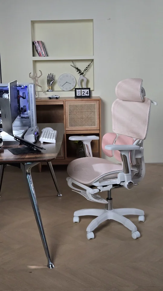 Ergonomic Computer Chair Pink for Women Bedroom Long Sitting Comfort Lumbar Support Home Office Reclining Swivel