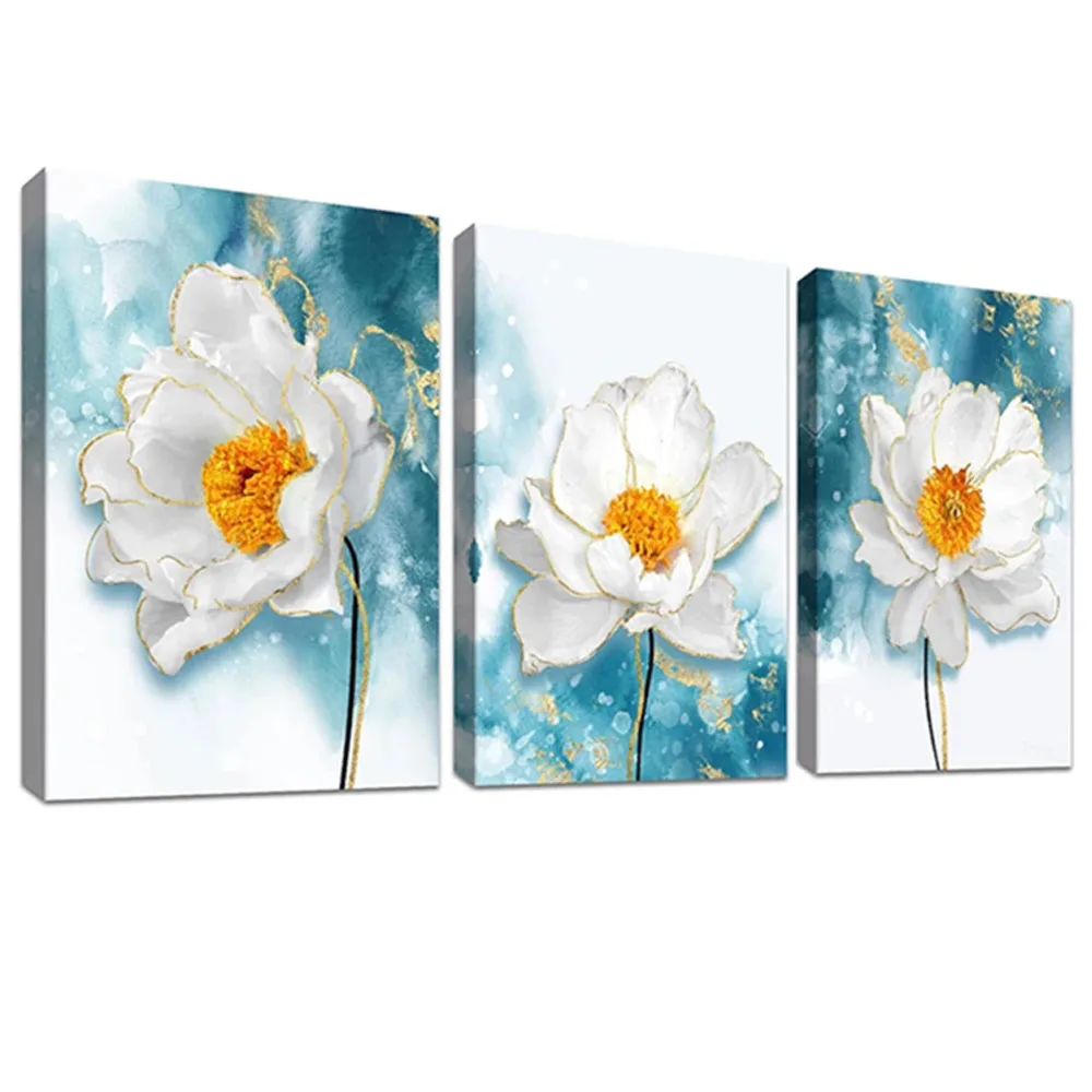 5D DIY Diamond Painting Triptych Blue White Flowers Mosaic Picture Of Rhinestone Cross Stitch Embroidery Kits Wall Decor