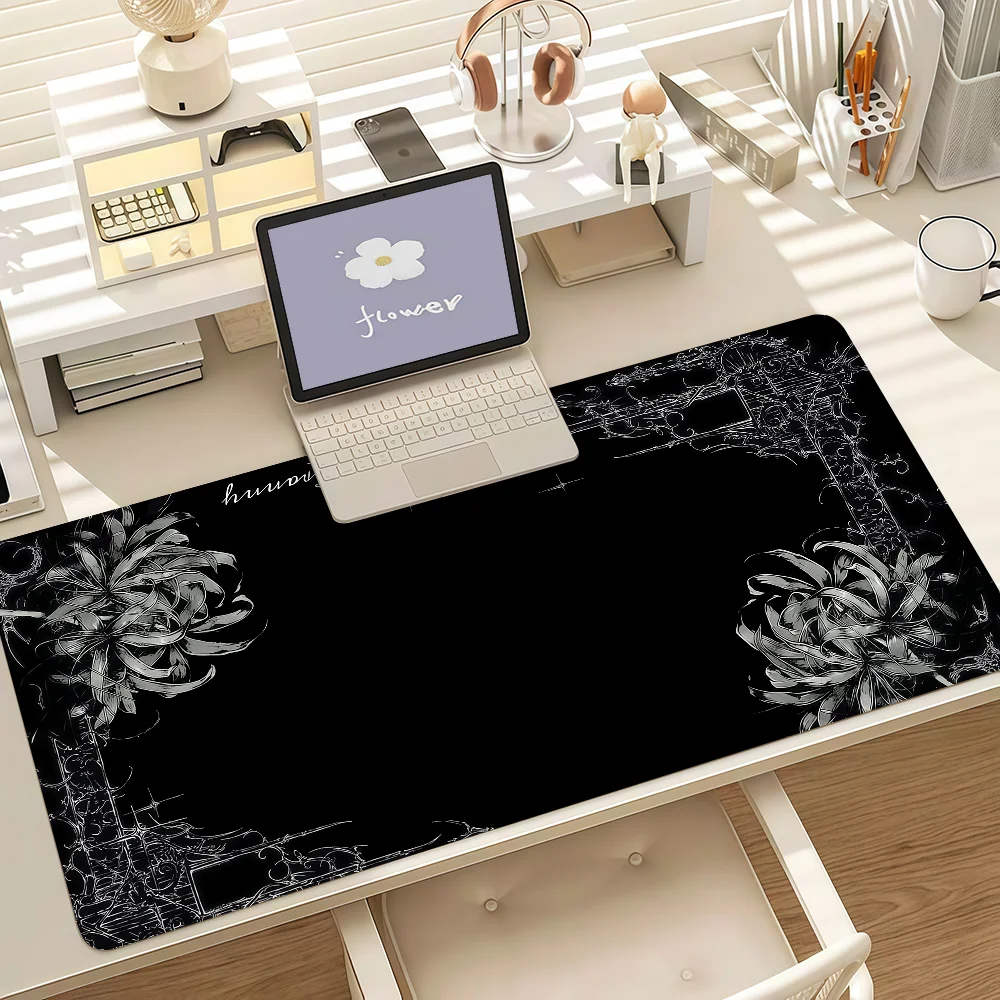 Black White Abstract Art Large Mousepad Gaming Desk Mat PC Laptop Table Decor