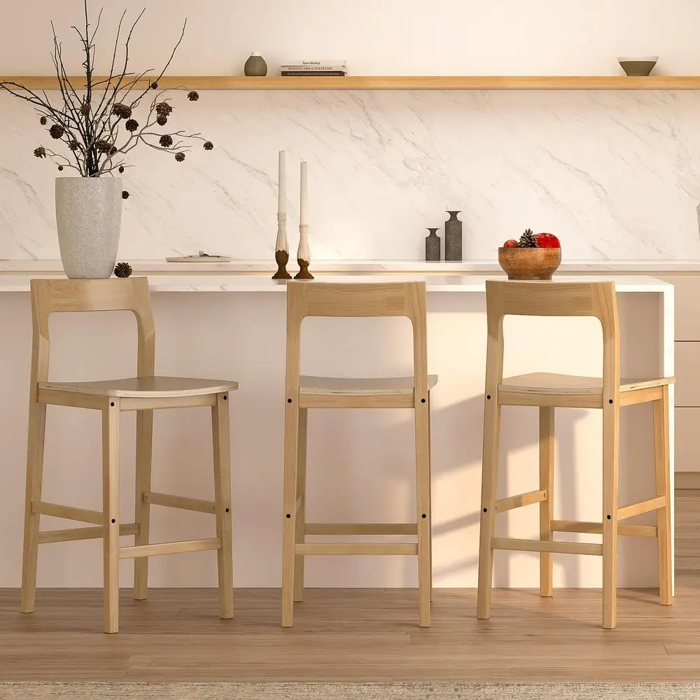 Counter Height Stools Set of 3, Farmhouse 25 Bar Stools with Solid Wood Legs amp Back, Mid Century Modern Barstools Chairs for