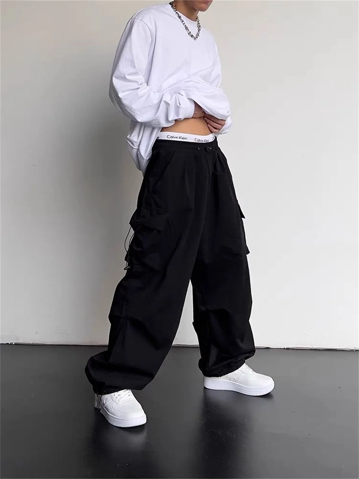 

American Spring Summer New Men Casual Cargo Pants Pockets Plus Size Black Out Door Elasticity Sports Oversize Pants 46 48 50