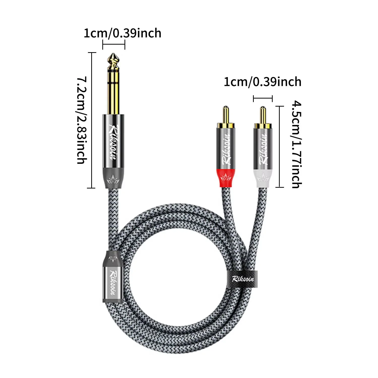 TRS To 2RCA Audio Braided Cable 6.35mm Cable Stereo Jack Cable Y Splitter Cable, Suitable For Guitar Mixing Console Speaker