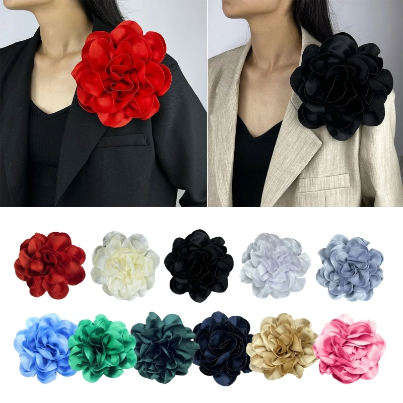 ZB91 French Style Flower Lapel Pin Silk Florals Brooch Pin Fashionable Statement Accessory Lightweight Breastpin Jewelry