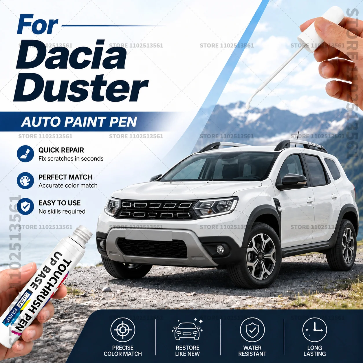 Car Touch Up Paint Pen for Minor Scratches Repair Waterproof Paint Marker Auto Body Repair Accessories For Dacia Duster Blue Red