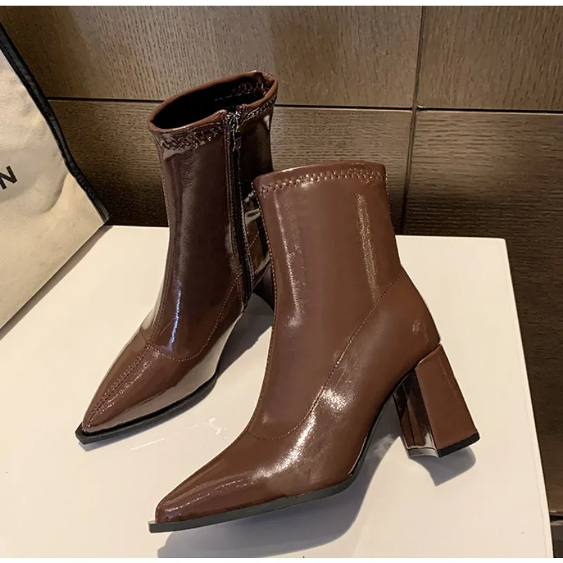 

Autumn Womnen's High Heel Ankle Boots New Winter Plus Velvet Pointed Toe Chunky Heel Chelsea Boots for Women Heeled Sheos Dress