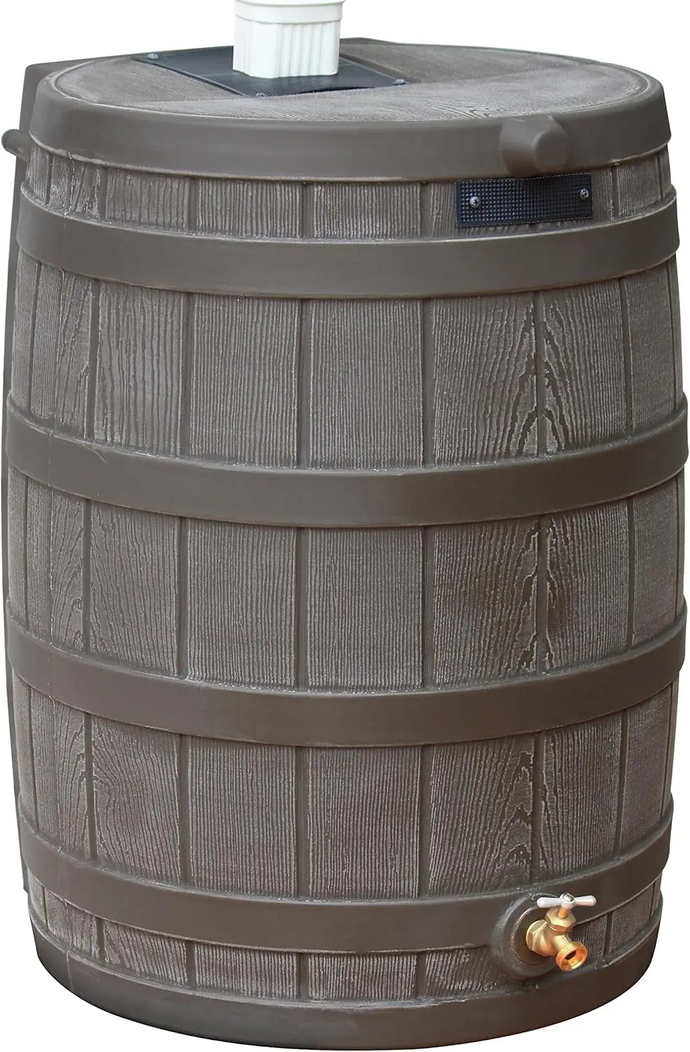 

Ideas Rain Wizard Water Collection Plastic Barrel, Oak, 50 Gallon - Linkable Flat-Back Faux Wood Rainwater Catcher Storage