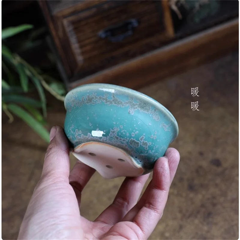 Porcelain Glazed Colorful Blue Green Round Mini Bonsai Pot, Flower Plant, Small Vase, Garden Table, Home Decoration