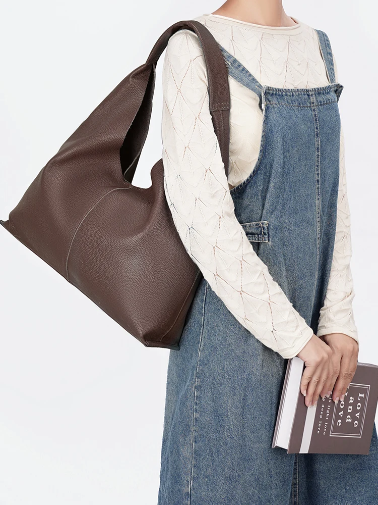 Zency Slouchy Genuine Leather Women's Work Tote Bag Handbag Large Capacity Shoulder Bag Red Brown Hobo Casual Underarm Bag