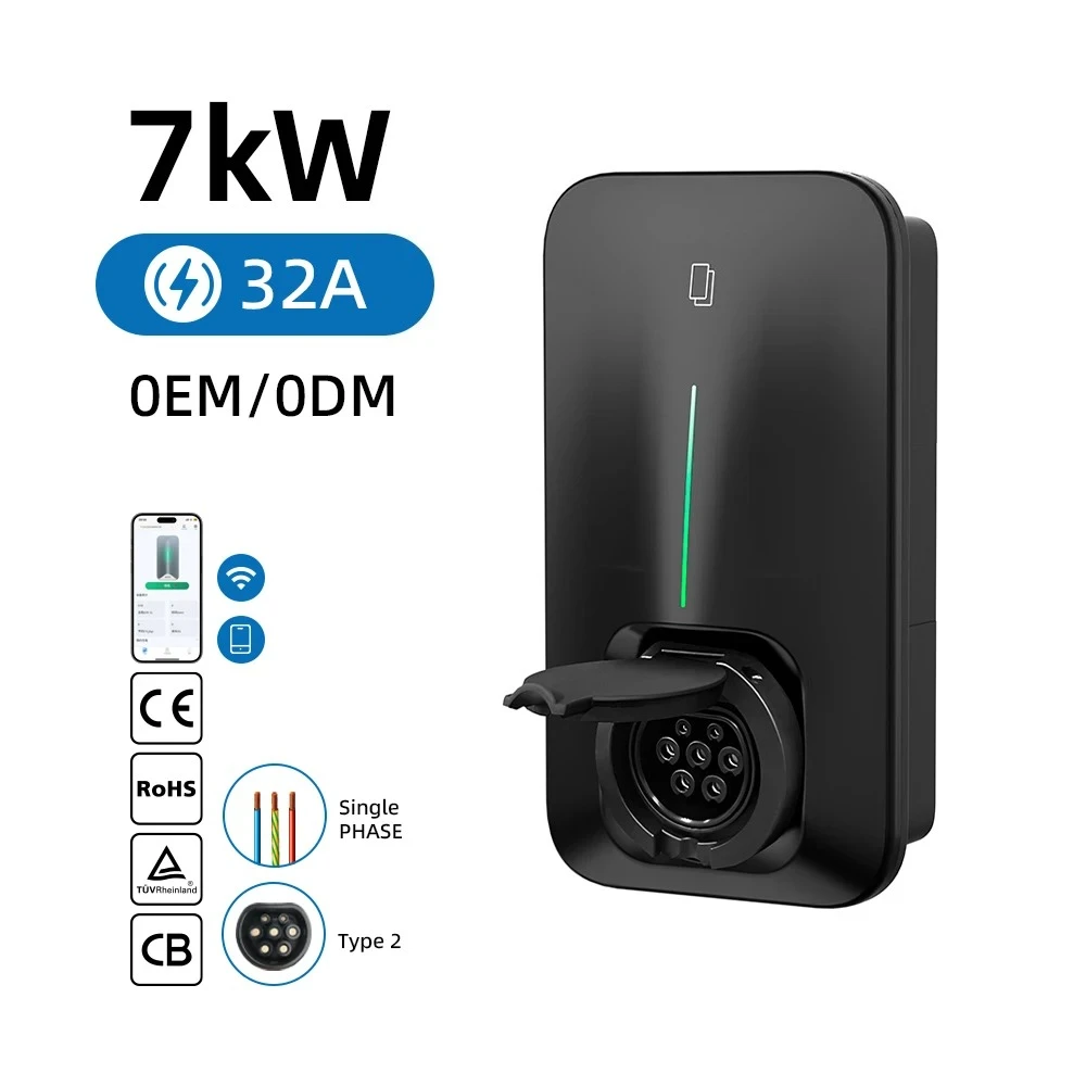 7kW TYPE 2 Wallbox Smart AC Ev Charger 32A 230V 3-phase Byd Wall Mount Electric Vehicle Charging Station with Wifi APP for Home