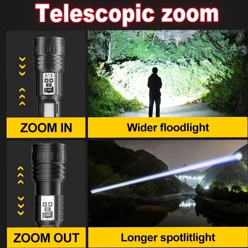 Most Powerful LED Flashlight Rechargeable Super Bright Flashlights Long Range Tactical Torch Light For Fishing Hunting