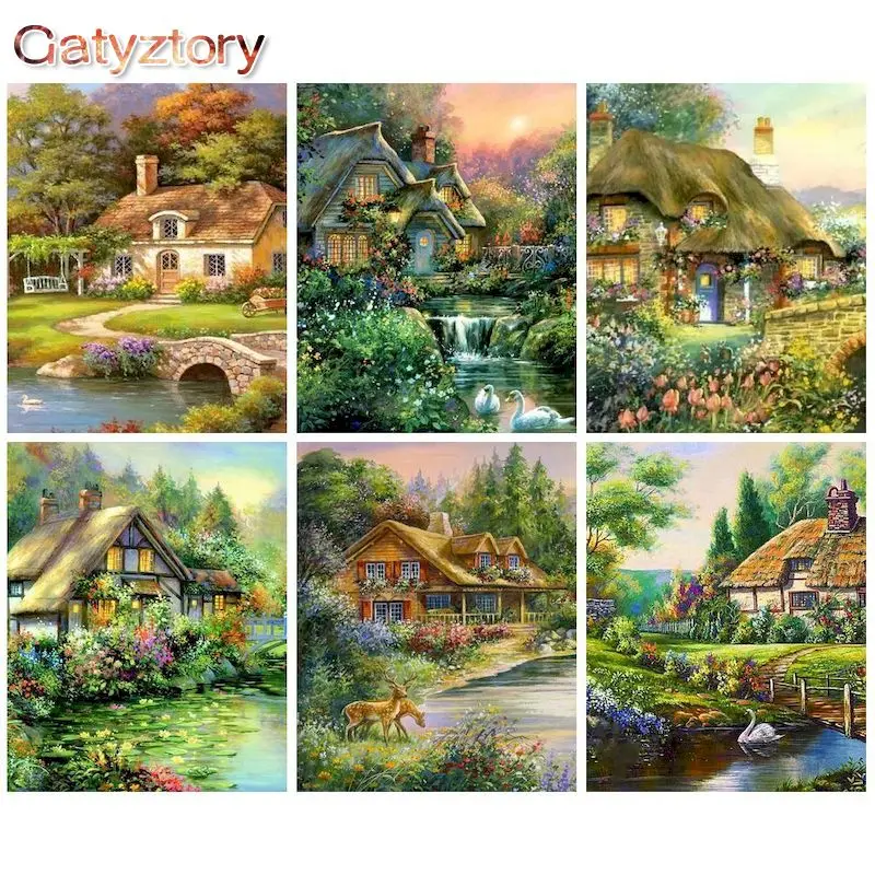 

GATYZTORY Paint By Numbers For Adults Children HandPainted Forest Cabin Scenery Painting By Numbers Home Decor Acrylic Painting