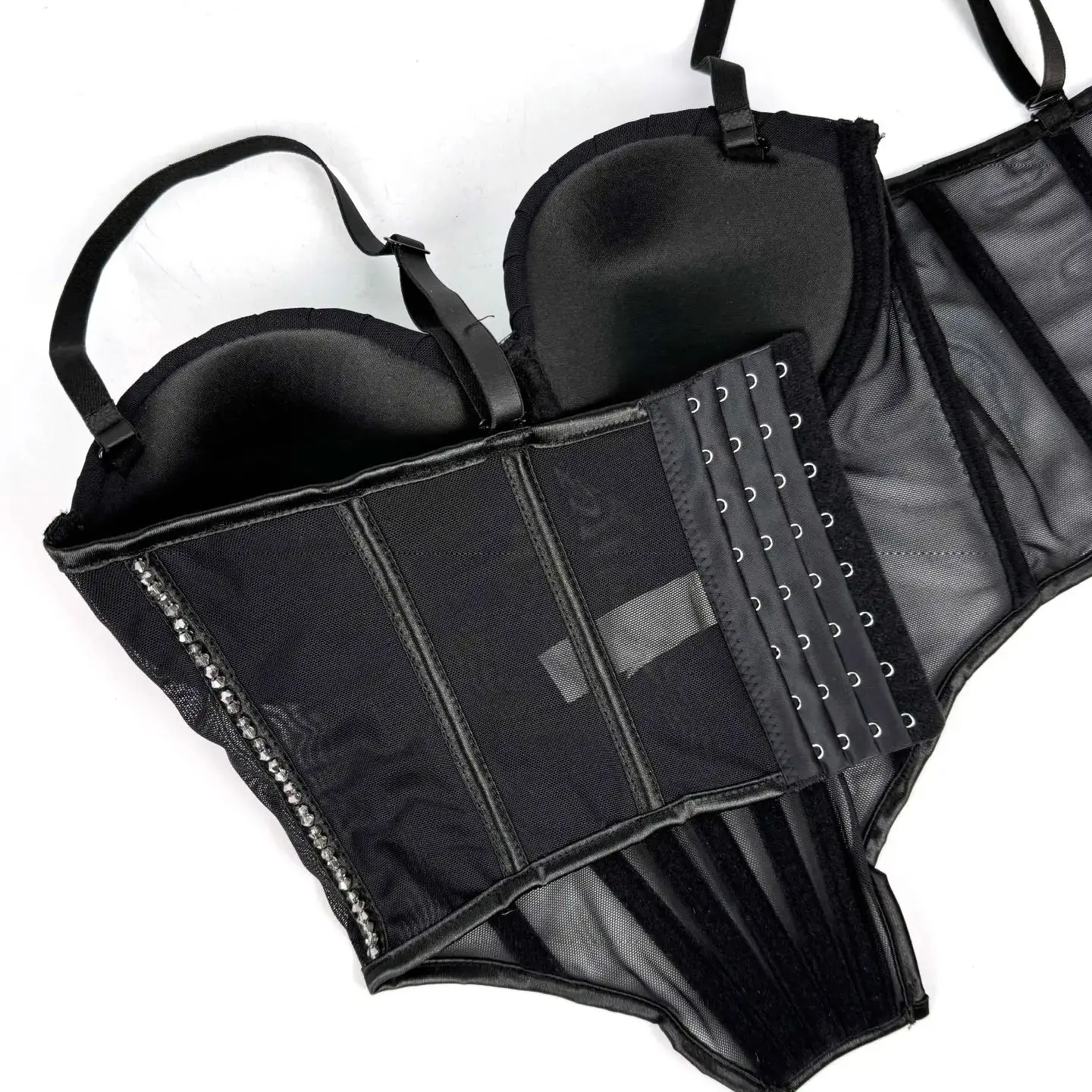 Flashing Drill Fishbone Tops Push Up Bra Vest Sexy Women\'s Corset See Through Mesh Crop Top 2025 Summer Party Brasieres Camisole