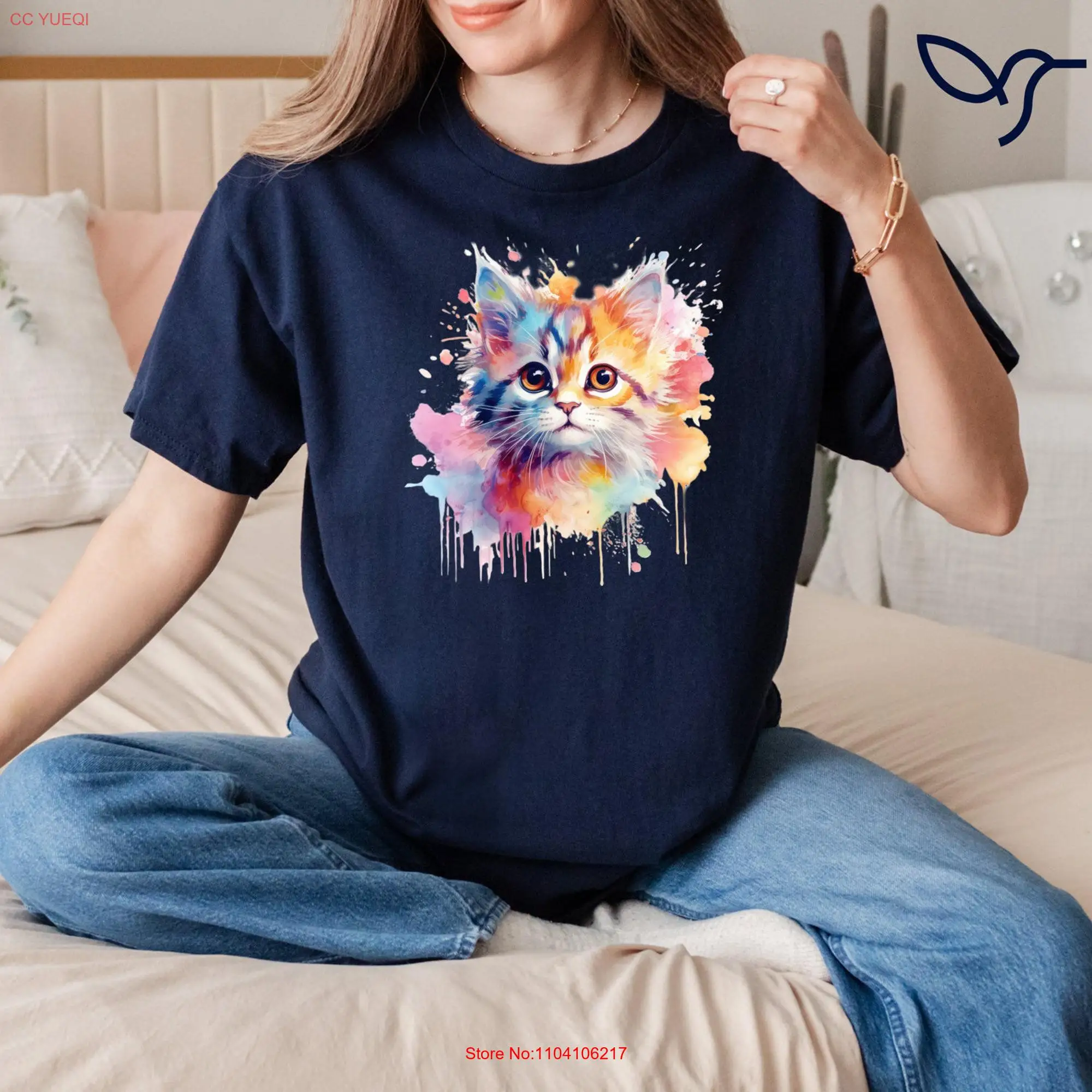 Colorful CaT T Shirt for Lovers Cute Mama long or short sleeves