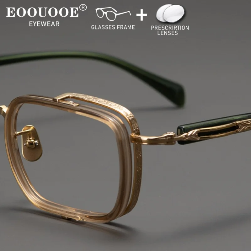 

Bulky Men's Luxury Vintage Pure Titanium High-Quality Eyeglass Frame Acetate Men Anti Blue Light Eyewear Prescription Lenses