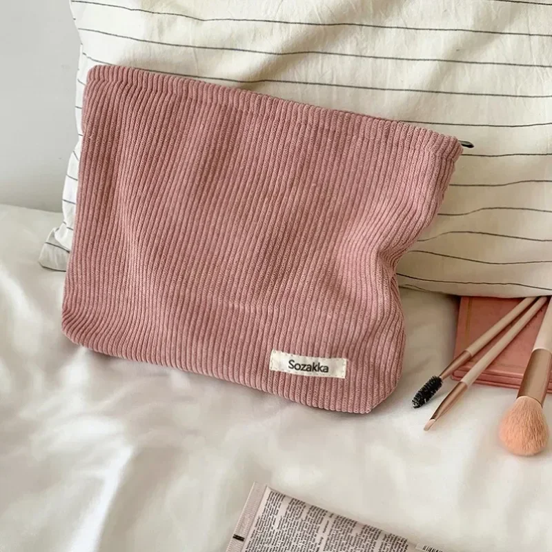 Soft Large Cosmetic Bags Women Neceser Makeup Toiletry Bag Fashion Travel Make Up Bag Corduroy Brush Pencil Organizer Case