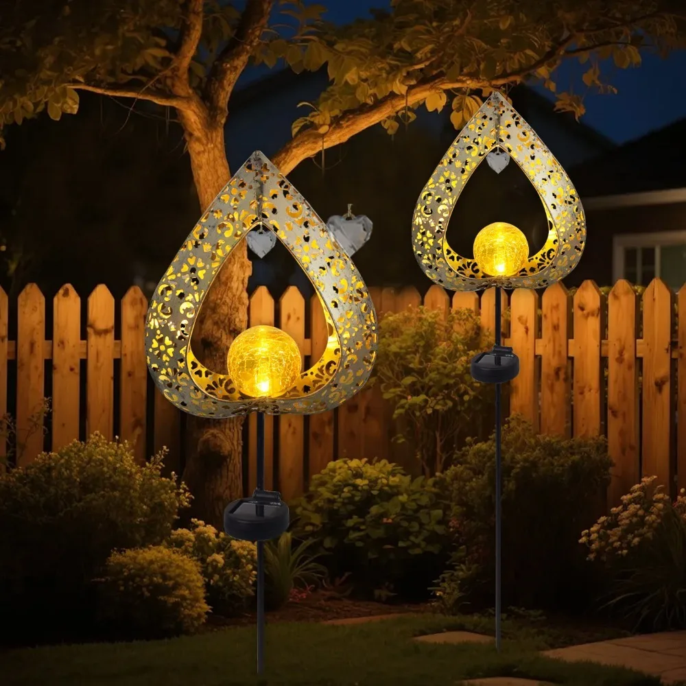 Solar Retro Wrought Iron Love Heart Stake Light, Waterproof Outdoor Garden Pathway Ambient Lamp for Yard Patio Decor