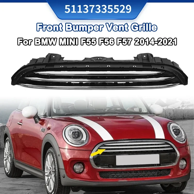

51137335529 Car Front Bumper Chrome Middle Vent Grille For BMW MINI F55 F56 F57 2014-2021 Bumper Honeycomb Mesh Frame Auto Parts