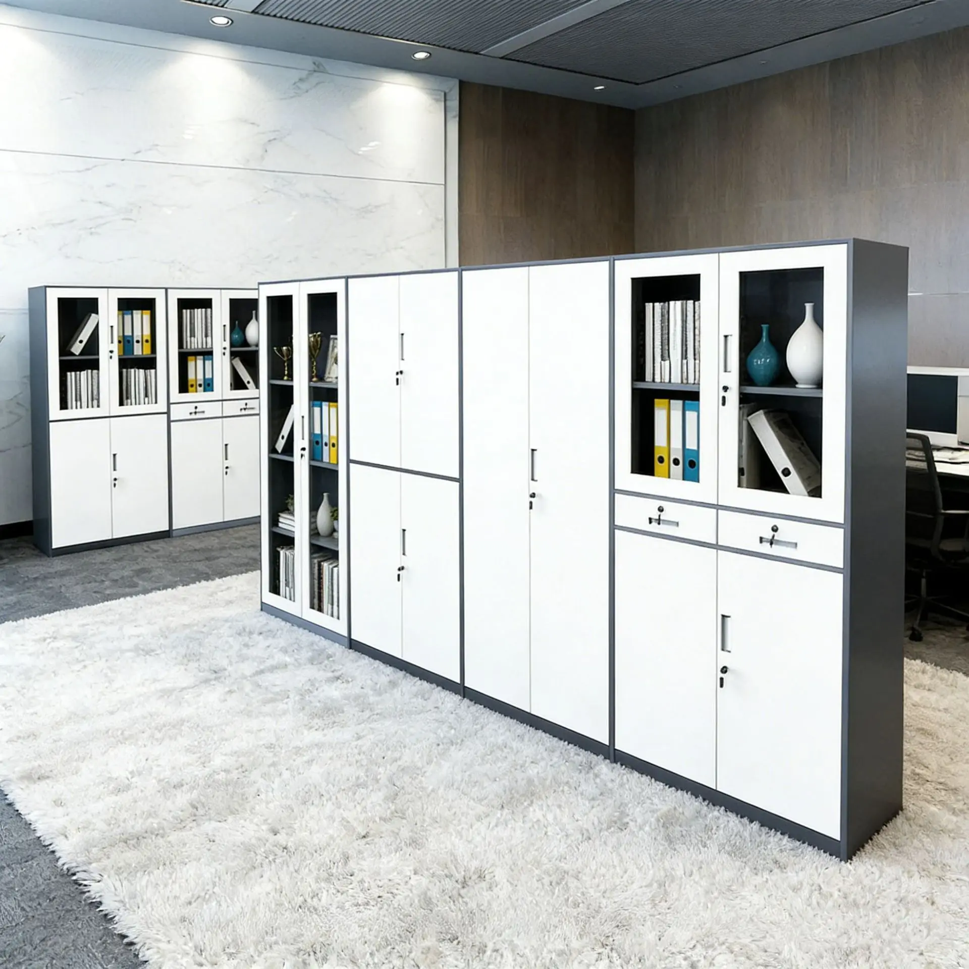 File Office data filing cabinet Gray and white color set with lock storage cabinet
