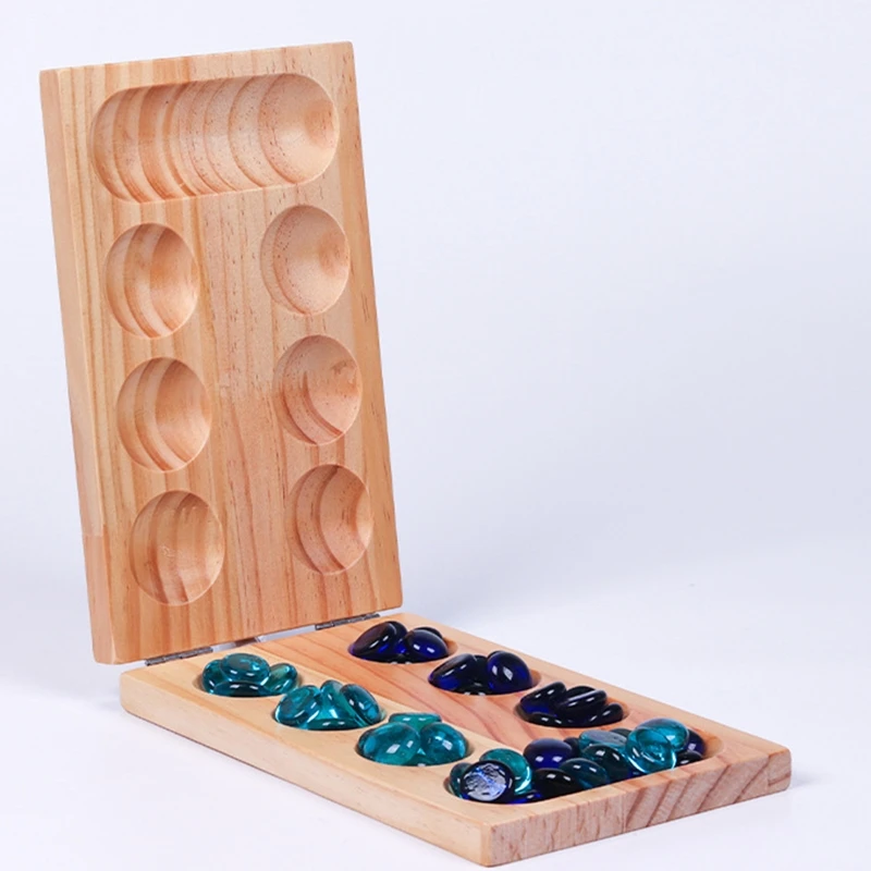 

Складная деревянная детская настольная игра Манкала, детская игрушка, игра-головоломка с африканскими драгоценными камнями, шахматы с 48 стеклянными камнями