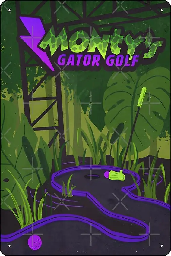 Fnaf Montys Gator Golf Poster 8 x 12 Inch Funny Metal Tin Sign Game Room Man Cave Wall Decor