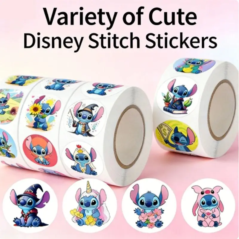 

500pcs Variety Of Disney Stitch Cute Stickers Roll Diy Decorative Stickers For Diary Envelope Seal Phone Kids Gift Stationery