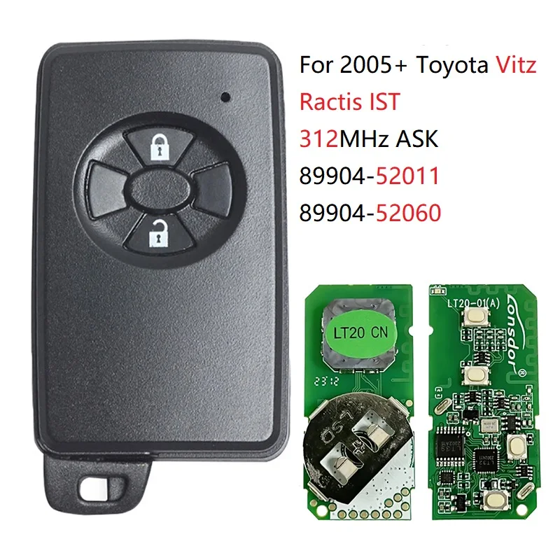 

CN007193 Aftermarket For Toyota Vitz Ractis Smart Key 2 Buttons P1 94 4D-67 312MHz ASK 89904-52011 89904-52060 Keyless Go