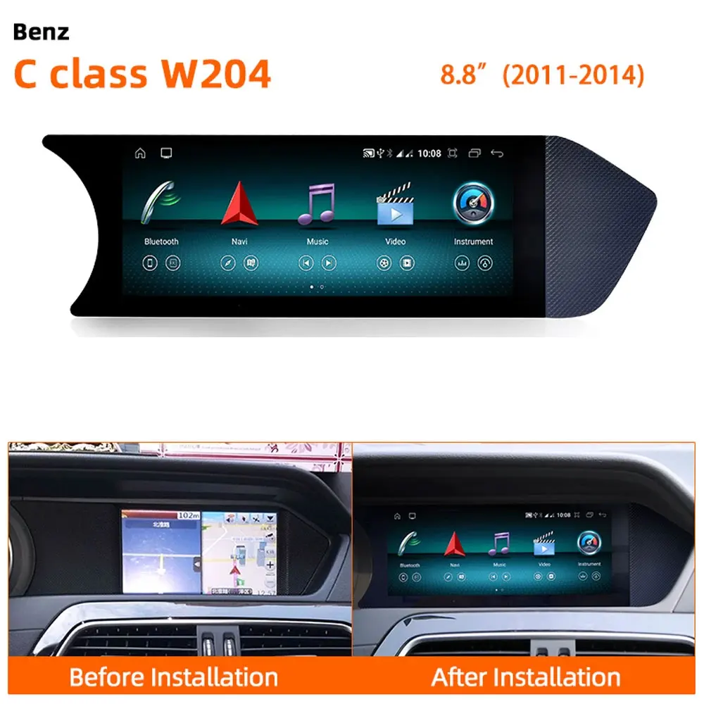 For Benz W204 2011 - 2014 Android 14 Touch Screen 8.8 Inch Car Accessories Multimedia Auto Carplay Monitors Video Radio Playerr