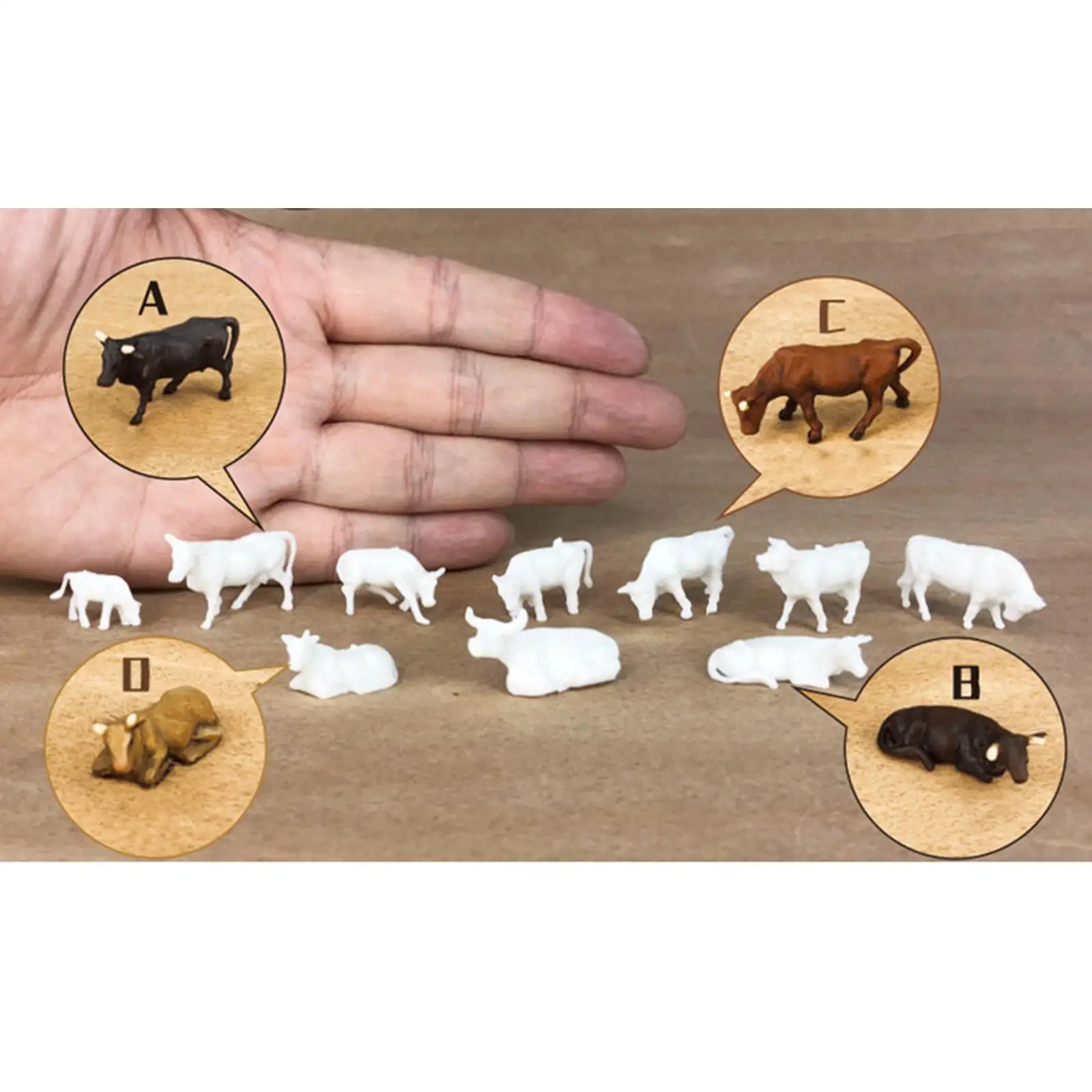 10Pcs 1:87 HO Scale Cattle Figures Collectible Mini Cows Micro Landscape