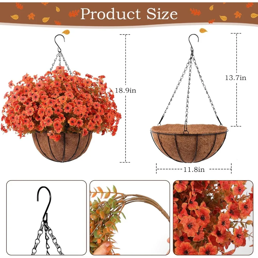 24 قطعة من الزهور الاصطناعية للخريف مع سلال معلقة لحديقة الشرفة والخريف وديكور ساحة الفناء المنزلي