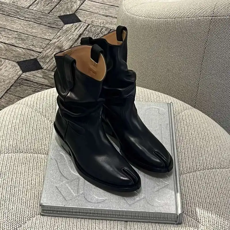 

Brand Design Tabi Boots Split Toe Chunky High Heel Women Boots Leather Zapatos Mujer Fashion Autumn Women Shoes Botas Mujer
