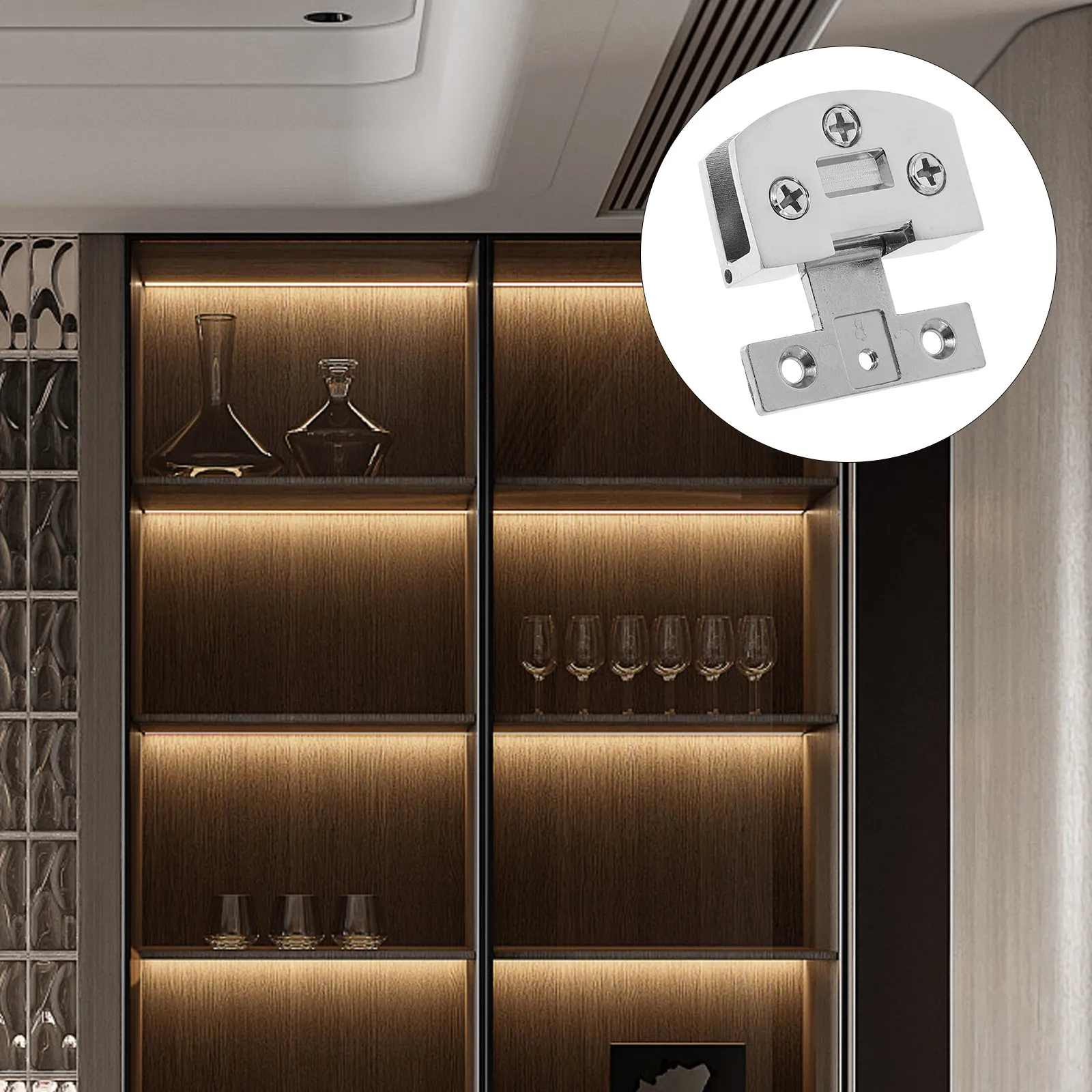 

1Set Stainless Steel Glass Door Hinge No Drill Frameless Hinge for Cabinet Wine Display Showcase Tempered Glass Door Adjustable