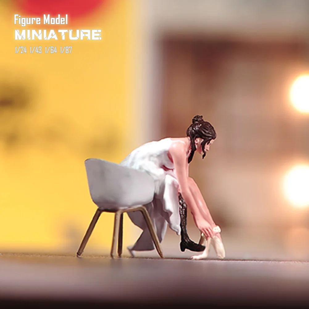 Painted Miniature Model1/24 1/43 1/64 1/87 A Girl Sitting And Tying Ballet Shoelaces Unpainted Figure Model Toys View Decoration