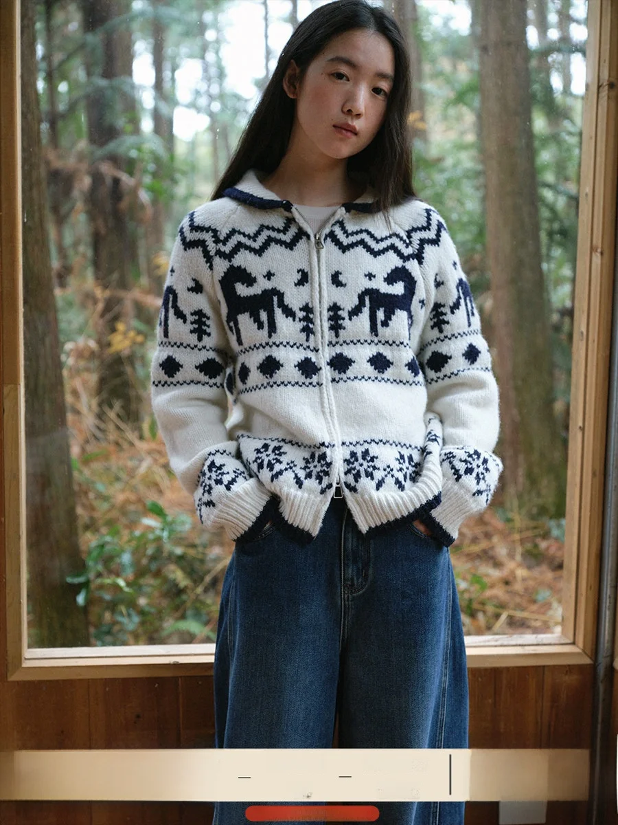 

Женский вязаный кардиган на молнии из утолщенной шерсти с цветочной вышивкой, свободный крой, французский стиль, для зимы