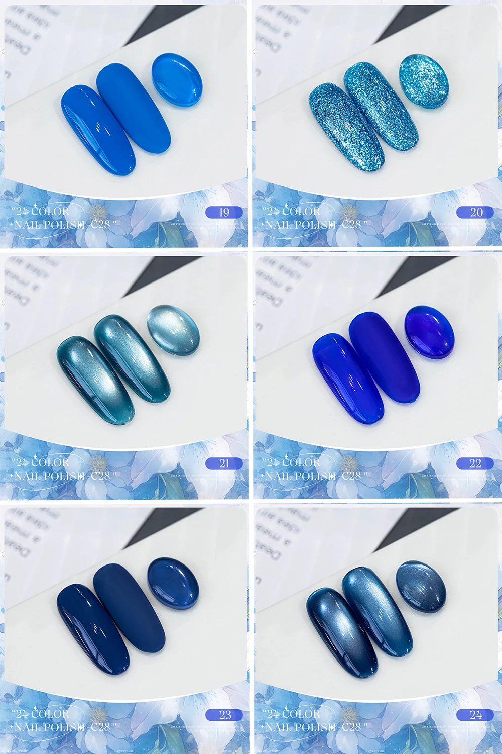 Vendeeni 24 Farben Hochpigmentiertes Blaues Gel-Nagellack-Set, Reine Farben, Glitzer, Katzenaugen-Effekt, Gemischter UV-Soak-Off-Gel-Lack mit Display – Detail 8