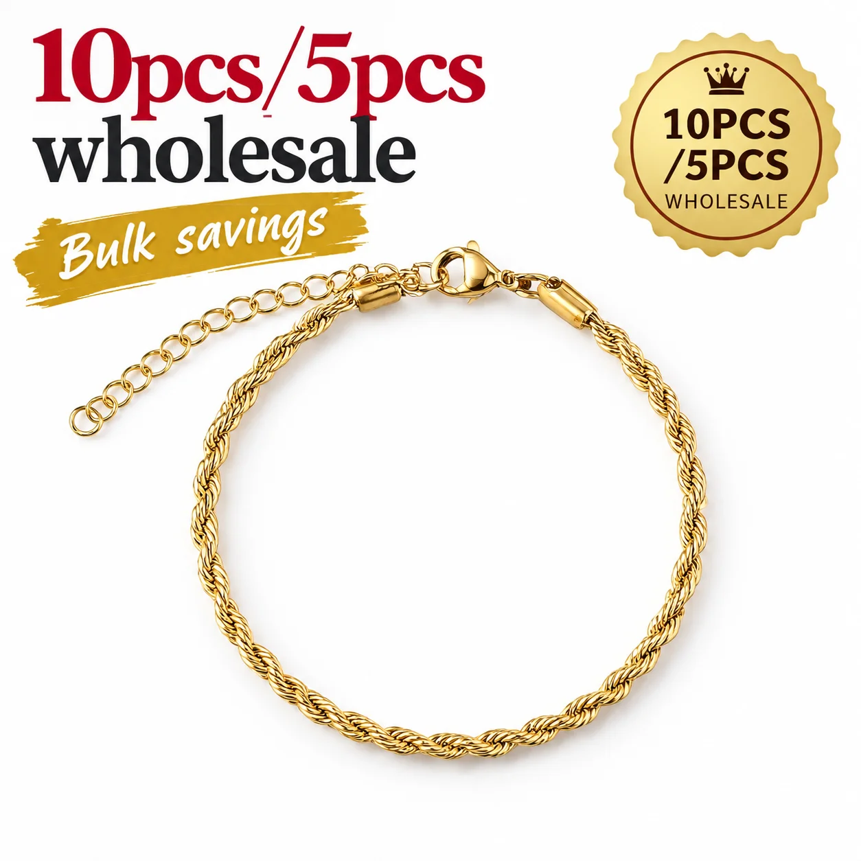 5/10pcs 3-5MM Stainless Steel Bracelet For Men Twist Rope Chain Bangle With Extended Chain Waterproof Party Jewelry Wholesale