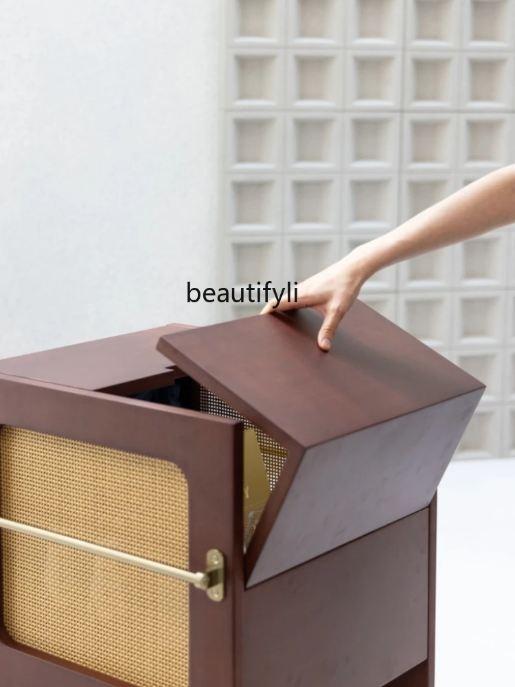 Cabinet with Trolley Coffee Table Side Table Mobile Side Cabinet Rattan Vintage Guest Restaurant Storage